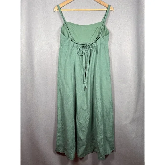 Madewell Tie-Back Midi Cami Dress Light Green Linen Blend - Picture 5 of 16